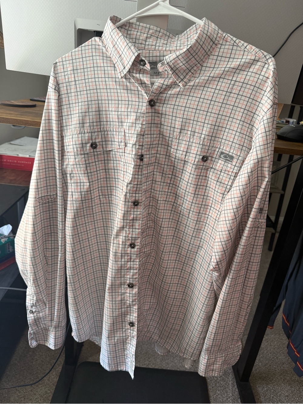Drake White Shirt with Pink & Blue Grid Plaid Button-Down